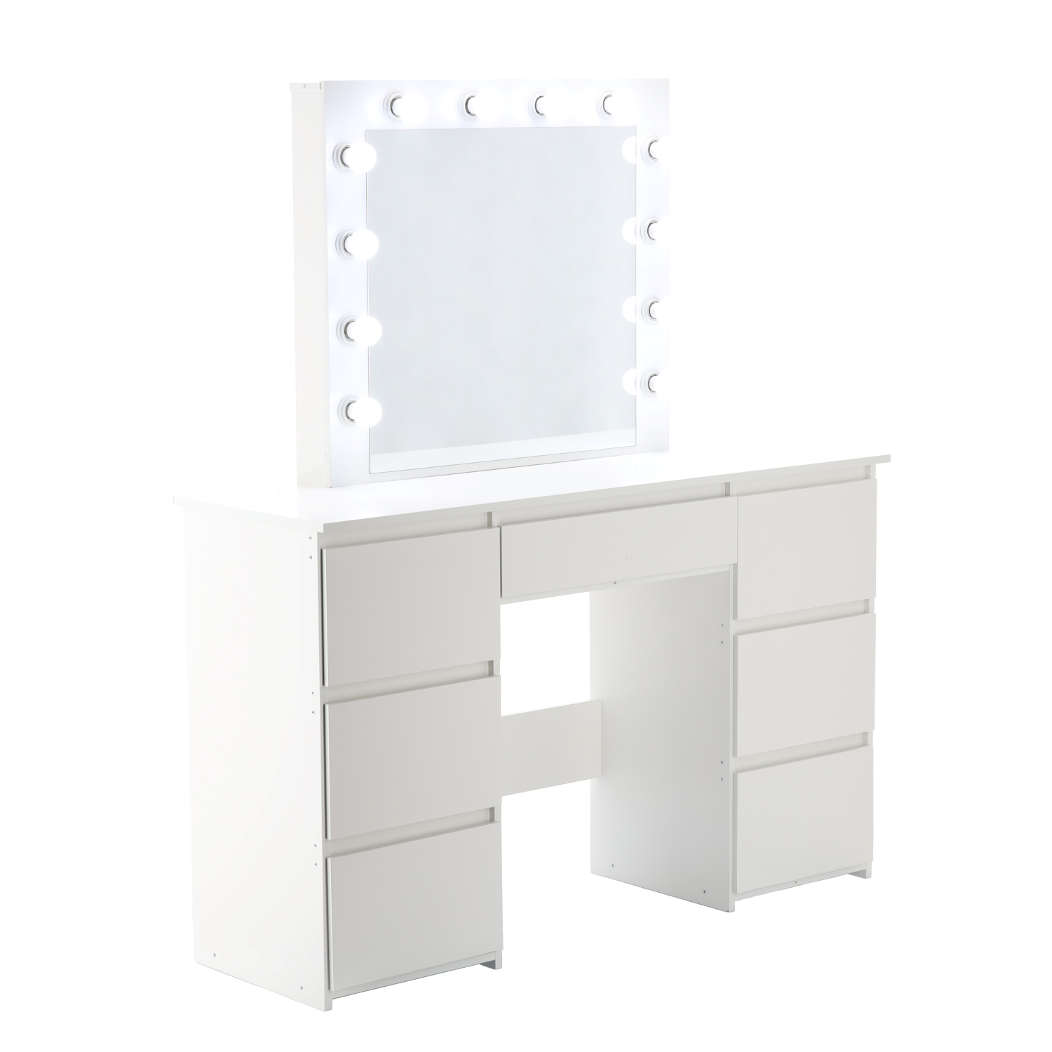 Toaletni stolić s LED rasvjetom, 7 ladica | bijela