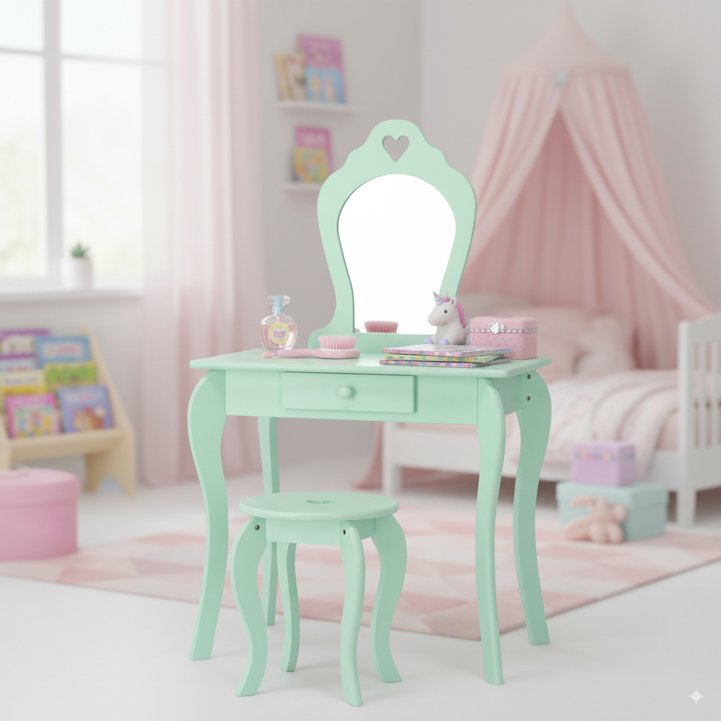Dječji toaletni stolić s ogledalom | zelena - Image 7