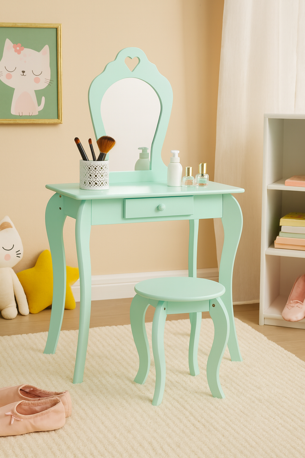 Dječji toaletni stolić s ogledalom | zelena - Image 8