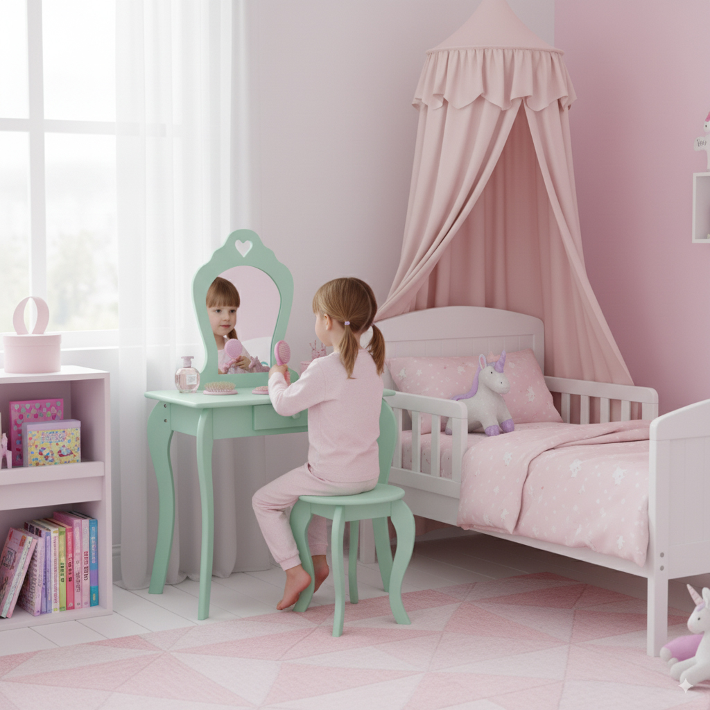 Dječji toaletni stolić s ogledalom | zelena - Image 9