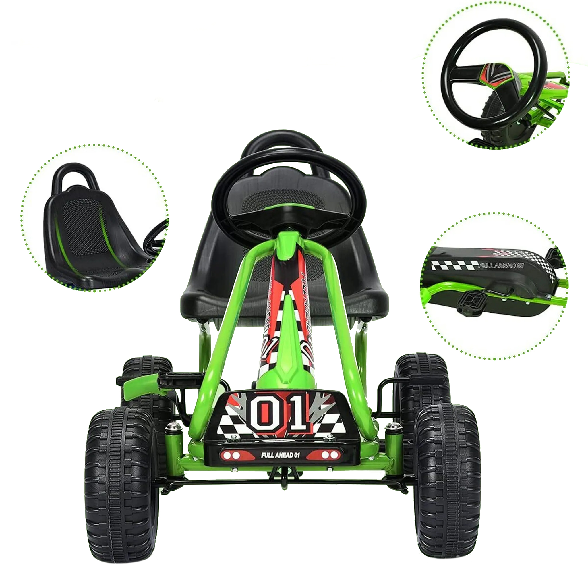 Dječji karting s ručnom kočnicom, zeleni, 30 kg | COSTWAY - Image 11