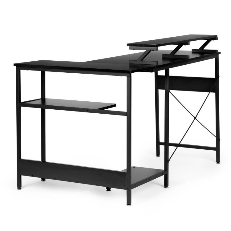 Kutni računalni stol, 3 police, crni | ModernHome - Image 4