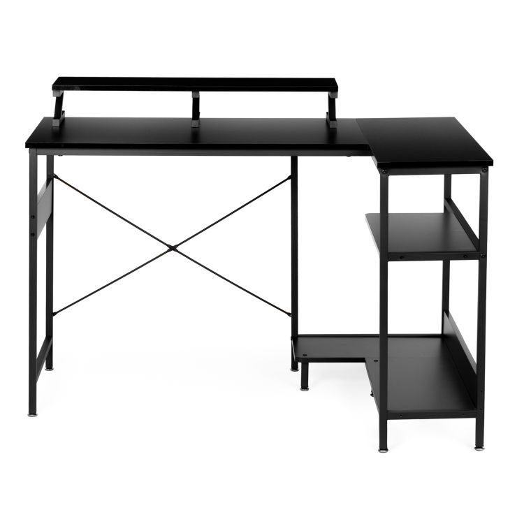 Kutni računalni stol, 3 police, crni | ModernHome - Image 5