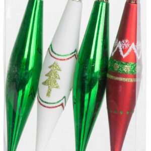 Božićni ukrasi, 4 kom, 3x15cm, crveno-zeleno-bijeli | MagicHome