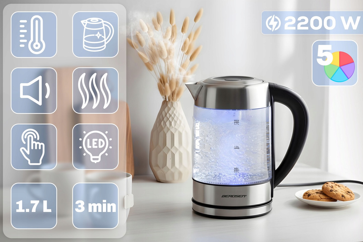 Instant kuhalo za vodu BD-714, 1,7 l, 2200 W | Berdsen - Image 4