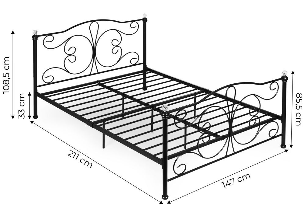 Metalni krevet, 140x200, crni okvir | ModernHome - Image 2