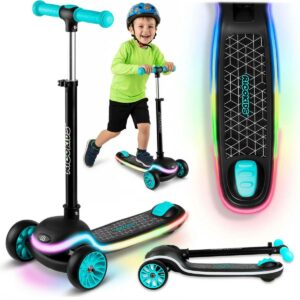 Trokotačni romobil, crno-tirkizni, LED | Ricokids Leddi