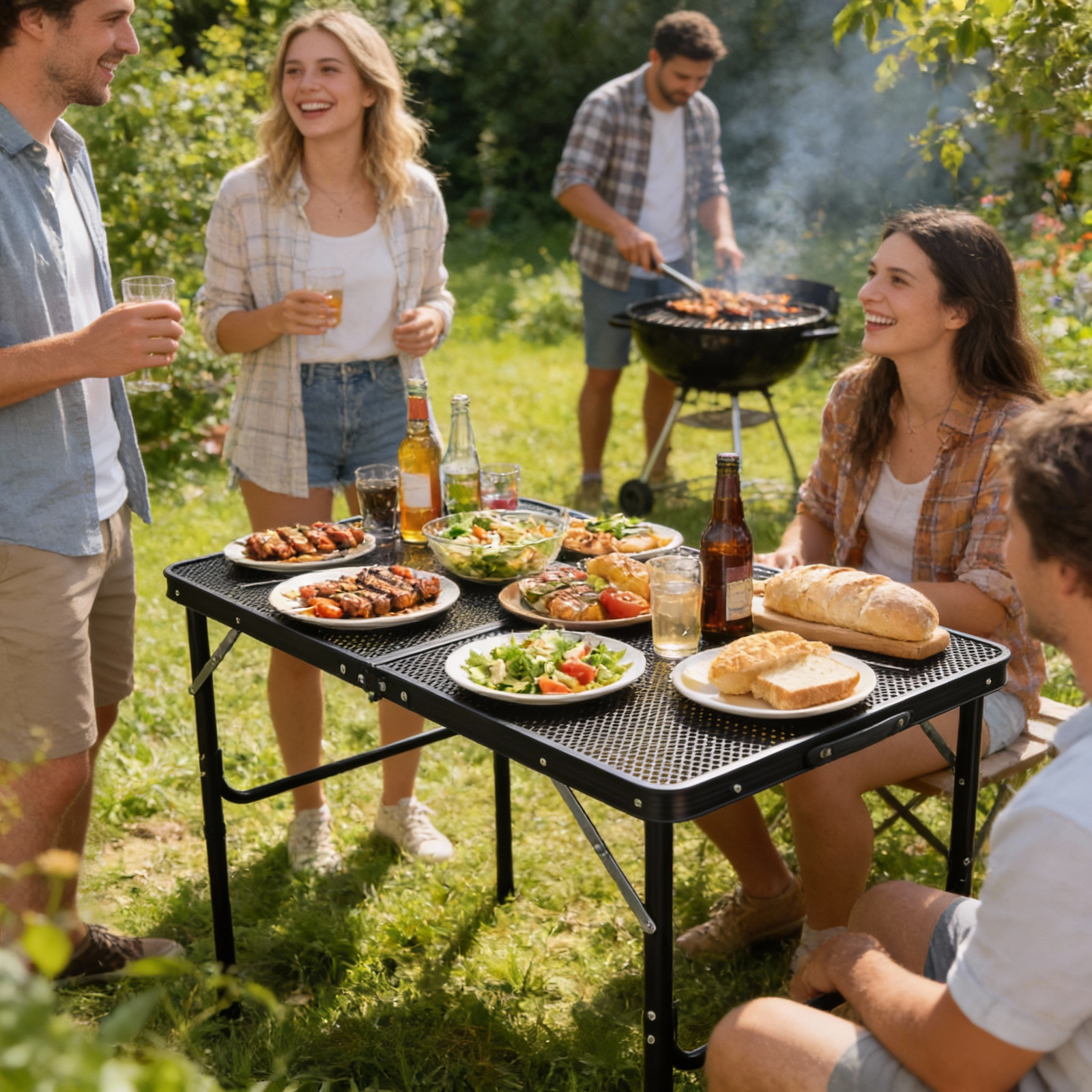 Sklopivi turistički stol, 90x60x40/70cm | crni - Image 4