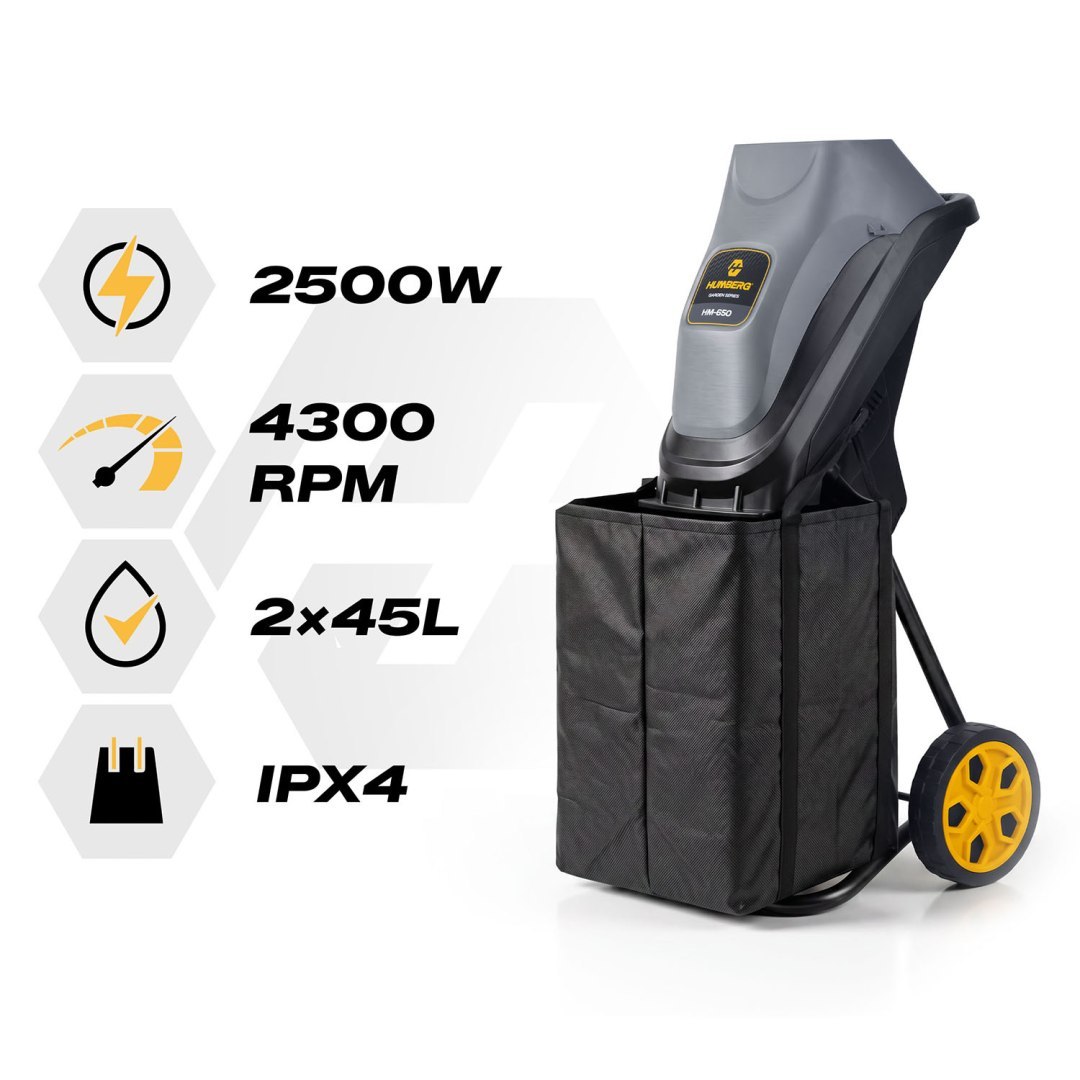 Električni usitnjivač grana HM-650, 2500W, 2x vreće od 45L | Humberg - Slika 6